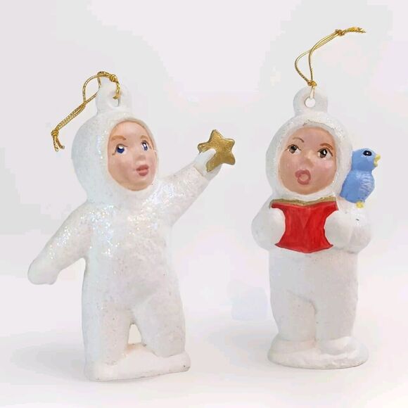 Vintage Christmas Snow Angel Snowbabies Snowbaby Glitter Ornaments - Picture 1 of 8